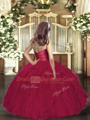 Burgundy Tulle Zipper V-neck Sleeveless Floor Length Pageant Dresses Ruffles and Ruching