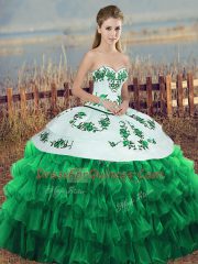 Elegant Green Sweetheart Neckline Embroidery and Ruffled Layers and Bowknot Quinceanera Dresses Sleeveless Lace Up