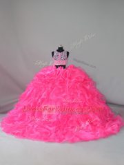 Superior Beading and Ruffles Quinceanera Dress Hot Pink Zipper Sleeveless Court Train