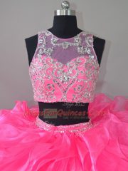 Superior Beading and Ruffles Quinceanera Dress Hot Pink Zipper Sleeveless Court Train