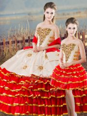White And Red Sweet 16 Quinceanera Dress Sweet 16 and Quinceanera with Beading and Ruffled Layers Sweetheart Sleeveless Lace Up