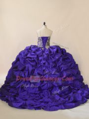 Purple Ball Gowns Satin and Organza Sweetheart Sleeveless Embroidery and Pick Ups Lace Up Sweet 16 Quinceanera Dress Brush Train