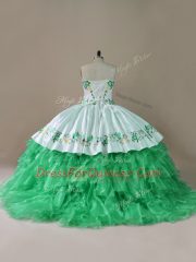 Discount Green Lace Up Sweetheart Embroidery Sweet 16 Dresses Organza Sleeveless Brush Train