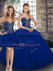 Classical Royal Blue 15th Birthday Dress Military Ball and Sweet 16 with Beading and Appliques Sweetheart Sleeveless Lace Up