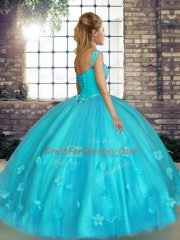 Lavender Ball Gowns Beading and Appliques Quince Ball Gowns Lace Up Tulle Sleeveless Floor Length