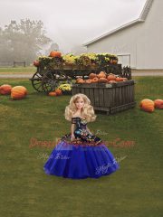 Modern Royal Blue Lace Up Off The Shoulder Embroidery Quinceanera Gown Tulle Sleeveless