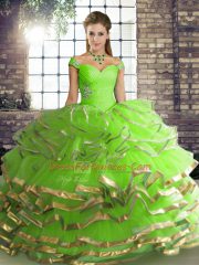 Ball Gowns Beading and Ruffled Layers Ball Gown Prom Dress Lace Up Tulle Sleeveless Floor Length