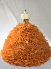 Smart Halter Top Sleeveless Organza Quinceanera Gowns Beading and Ruffles Brush Train Lace Up