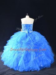 Stunning Blue Sleeveless Organza Lace Up Quinceanera Gowns for Sweet 16 and Quinceanera