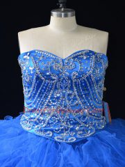 Stunning Blue Sleeveless Organza Lace Up Quinceanera Gowns for Sweet 16 and Quinceanera