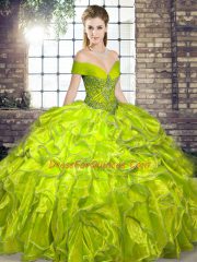 Fashion Off The Shoulder Sleeveless Organza Vestidos de Quinceanera Beading and Ruffles Lace Up