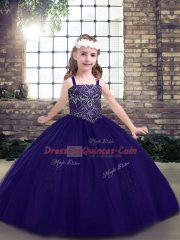 Floor Length Purple Kids Formal Wear Straps Sleeveless Lace Up