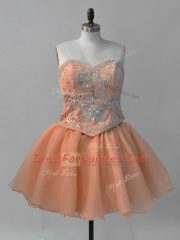 Exquisite Sleeveless Mini Length Beading Lace Up Prom Evening Gown with Orange