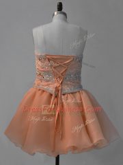 Exquisite Sleeveless Mini Length Beading Lace Up Prom Evening Gown with Orange