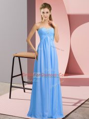 Floor Length Empire Sleeveless Blue Prom Dress Lace Up