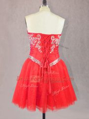 Best Mini Length Red Sweetheart Sleeveless Lace Up