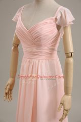 Latest Cap Sleeves Ruching Zipper Party Dress