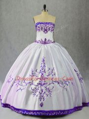 Dazzling Ball Gowns Vestidos de Quinceanera White And Purple Scoop Satin Sleeveless Floor Length Lace Up