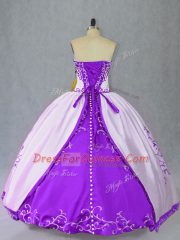Dazzling Ball Gowns Vestidos de Quinceanera White And Purple Scoop Satin Sleeveless Floor Length Lace Up