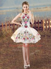 Fantastic Sleeveless Mini Length Embroidery Lace Up with White