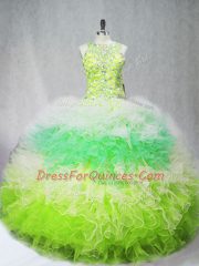 Multi-color Tulle Zipper Sweet 16 Dresses Sleeveless Floor Length Beading and Ruffles