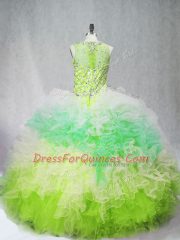 Multi-color Tulle Zipper Sweet 16 Dresses Sleeveless Floor Length Beading and Ruffles