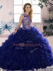 Purple Organza Lace Up Sweet 16 Dress Sleeveless Floor Length Beading and Ruffles