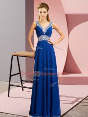 Traditional Royal Blue Lace Up Prom Gown Beading Sleeveless Floor Length