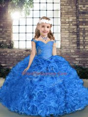 Amazing Floor Length Lace Up Pageant Dress Womens Royal Blue for Party and Wedding Party with Beading and Ruching