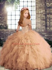 Amazing Beading and Ruffles Kids Formal Wear Fuchsia Lace Up Sleeveless Floor Length