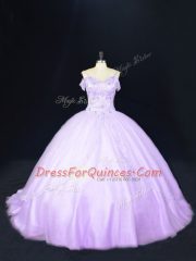 Best Selling Lace Up Sweet 16 Quinceanera Dress Lavender for Sweet 16 and Quinceanera with Beading Court Train