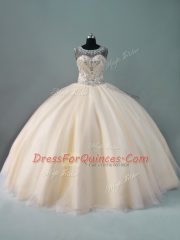 Sexy Scoop Sleeveless Tulle Quinceanera Gowns Beading Zipper