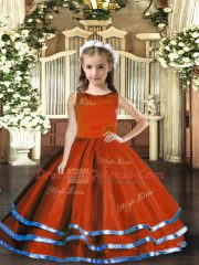 Classical Floor Length Rust Red Little Girl Pageant Dress Scoop Sleeveless Lace Up