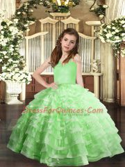 Sleeveless Organza Floor Length Lace Up Child Pageant Dress in with Ruffled Layers