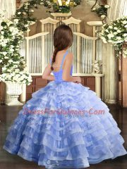Sleeveless Organza Floor Length Lace Up Child Pageant Dress in with Ruffled Layers