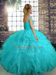 Artistic Turquoise Sleeveless Tulle Lace Up Quinceanera Dresses for Military Ball and Sweet 16 and Quinceanera
