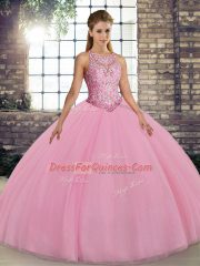 Scoop Sleeveless Tulle Sweet 16 Dresses Embroidery Lace Up