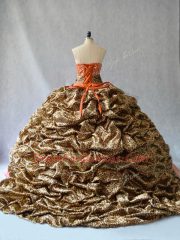 Sleeveless Brush Train Beading and Pick Ups Lace Up Quinceanera Dress