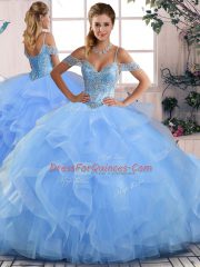 Captivating Floor Length Ball Gowns Sleeveless Blue Quinceanera Gowns Lace Up