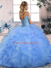 Captivating Floor Length Ball Gowns Sleeveless Blue Quinceanera Gowns Lace Up