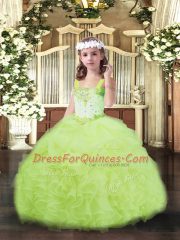 Yellow Green Sleeveless Organza Lace Up Little Girls Pageant Dress for Party and Sweet 16 and Wedding Party