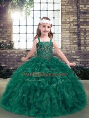 Exquisite Dark Green Sleeveless Beading and Ruffles Floor Length Child Pageant Dress