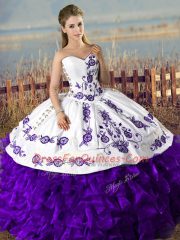 White And Purple Sleeveless Embroidery and Ruffles Floor Length Quinceanera Dresses