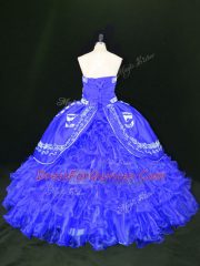 Floor Length Ball Gowns Sleeveless Blue Quinceanera Dresses Lace Up