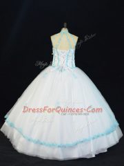 Blue And White Tulle Lace Up Quinceanera Dresses Sleeveless Floor Length Appliques