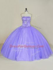 Lavender Strapless Lace Up Sequins Quinceanera Dress Sleeveless