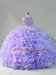 Gorgeous Lavender Scoop Neckline Beading Quince Ball Gowns Sleeveless Lace Up