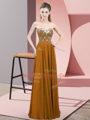 Modest Floor Length Brown Prom Gown Sweetheart Sleeveless Zipper