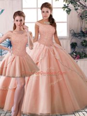Peach Sleeveless Beading Lace Up Quinceanera Dress