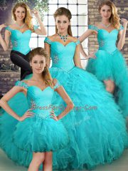 Classical Tulle Sleeveless Floor Length Sweet 16 Dress and Beading and Ruffles